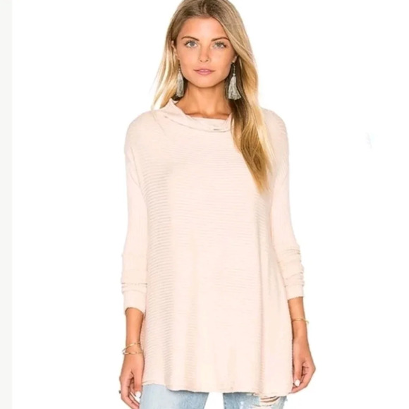 Free People Lover Pink Mock Neck Ribbed Sweater - Picture 1 of 8